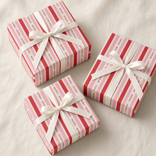 Joyeux Noël Rouge Rayures Roses Papier Cadeau