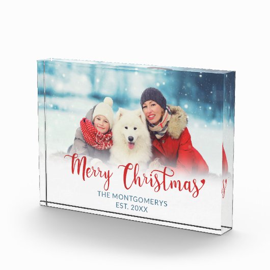 Joyeux Noël Rouge Script Family Chien Bloc photo (Droite)