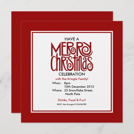 Joyeux Noël rouge Thème Fête Invitation (Devant / Derrière)