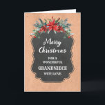 Joyeux Noël Russe Chalkboard Grandniece<br><div class="desc">Joyeux Noël pour la carte de la petite-nièce avec motif en damier rustique et feuillage d'hiver avec poinsettias.</div>
