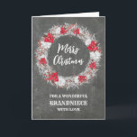 Joyeux Noël Russe Chalkboard Grandniece<br><div class="desc">Joyeux Noël pour la carte de la petite-nièce avec motif de tableau rustique et couronne enneigée avec poinsettias.</div>