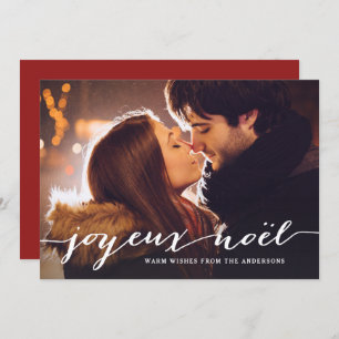 Joyeux Noël Rustic Script Kerstfoto Feestdagenkaart
