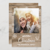 Joyeux Noël rustique carte photo en bois brun (Devant / Derrière)