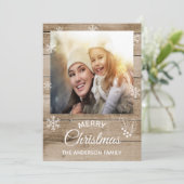 Joyeux Noël rustique carte photo en bois brun (Debout devant)