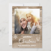 Joyeux Noël rustique carte photo en bois brun (Devant)