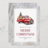 Joyeux Noël Rustique Cartes de Camion Rouge en Boi (Devant / Derrière)