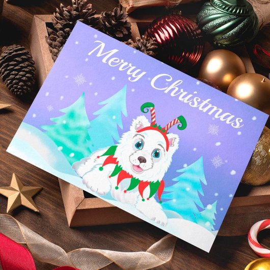 Joyeux Noël Samoyed avec un bandeau d'elfe   Carte
