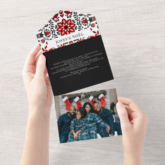 Joyeux Noël Scandinavian Pattern Kerstmis All In One Uitnodiging (Afscheurbaar)