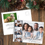 Joyeux Noël Script 5 photo<br><div class="desc">Carte postale de vacances moderne avec votre photo superposée avec une bande de trois photos carrés,  "Joyeux Noël" dans un script festif et votre nom dans une simple typographie. Ajoutez une 5ème photo et votre message saisonnier customisé au dos.</div>