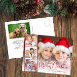 Joyeux Noël Script 5 photo<br><div class="desc">Carte postale de vacances moderne avec votre photo superposée avec une bande de trois photos carrés, "Joyeux Noël" dans un script festif et votre nom dans une simple typographie. Ajoutez une autre photo et votre message saisonnier customisé au dos.</div>