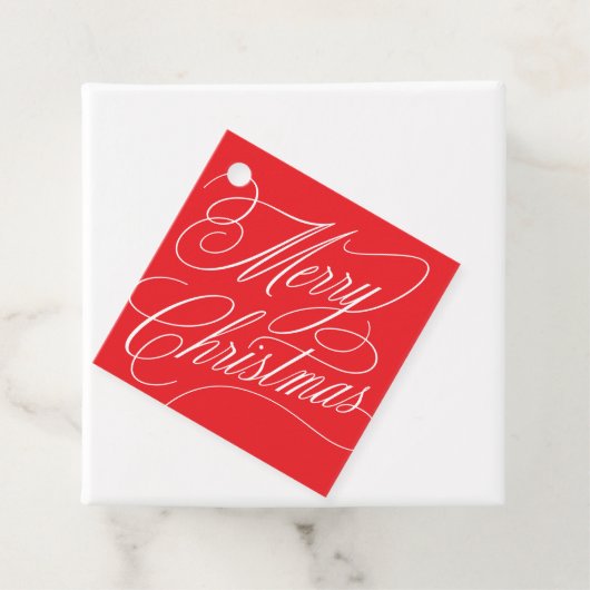 Joyeux Noël script élégant étiquette cadeau rouge (En situation)