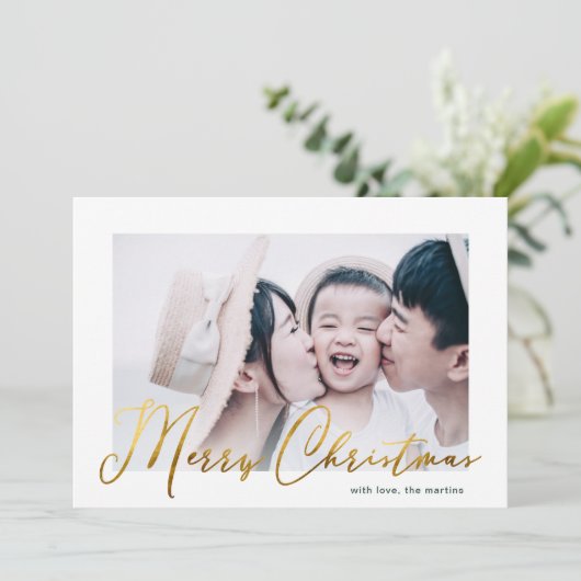 Joyeux Noël Script Floral Imprimer Carte photo (Debout devant)