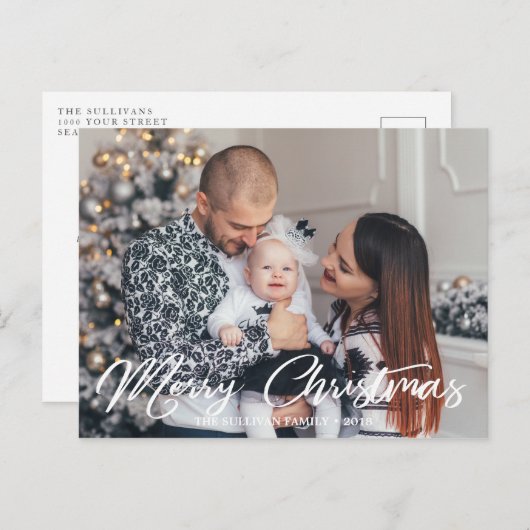 Joyeux Noël Script Photo Carte postale (Devant / Derrière)