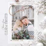 Joyeux Noël Script Photo Premier Noël<br><div class="desc">Célébrez votre tout premier Noël avec ce carte photo acrylique qui réchauffe le coeur, conçu pour capturer la joie intime de la saison. L'élégant script "Joyeux Noël" flotte au-dessus d'une belle image personnelle de vous et de votre bien-aimé enveloppé dans la chaleur des vacances. Que ce soit en manteaux d'hiver...</div>