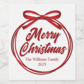Joyeux Noël Script Red Ribbon Bow Vin Étiquette (Étiquettes simples)