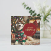 Joyeux Noël Sibérie Husky Carte de voeux (Debout devant)