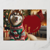 Joyeux Noël Sibérie Husky Foil Carte de voeux (Recto)