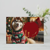 Joyeux Noël Sibérie Husky Foil Carte de voeux (Debout devant)
