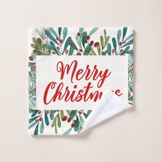 Joyeux Noël simple rouge et blanc (Gant de toilette)