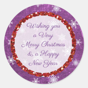 Joyeux Noël Snowflake violet et rouge Stickers