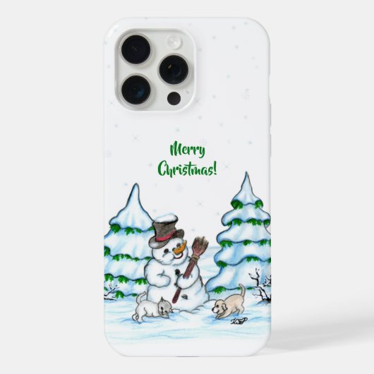Joyeux Noël ! Snowman avec chat et chiot (Verso)