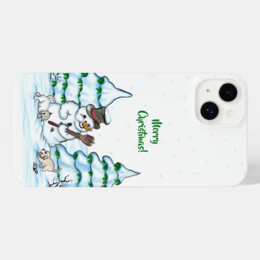 Joyeux Noël ! Snowman avec chat et chiot (Verso Horizontal)