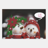 Joyeux Noël Snowman Feuilles Enveloppement Papier (Devant 2)