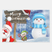 Joyeux Noël Snowman Feuilles Enveloppement Papier (Devant)
