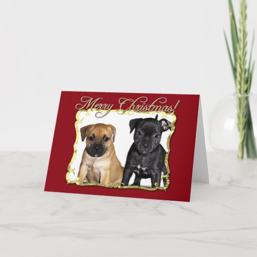 Joyeux Noël Staffordshire carte des terriers taure (Devant)