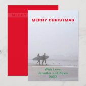 Joyeux Noël Surfing Couple Photo Carte de vacances (Devant / Derrière)