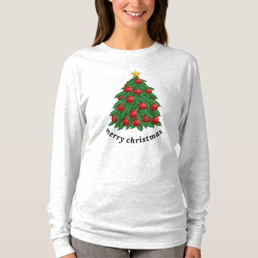 Joyeux Noël, T-shirt blanc, arbre de Noël (Devant)