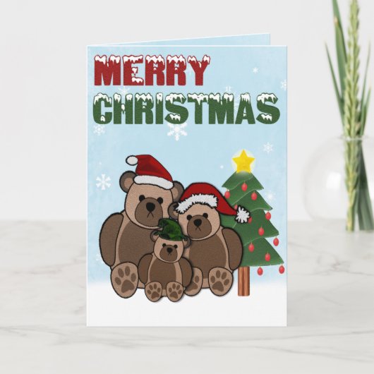 Joyeux Noël Teddy Bear Carte de voeux famille (Devant)