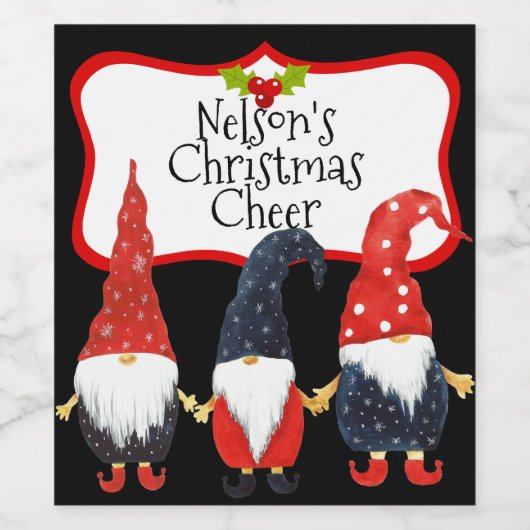 Joyeux Noël Trois elfes Étiquette de vin personnal (Étiquettes simples)