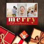 Joyeux Noël Trois Photo Collage Rouge Blanc<br><div class="desc">Elégante carte de vacances en feuille d'or de Noël moderne avec trois collages photo et un accueil de Noël en or sur l'arrière - plan rouge : Joyeux Noël, dans un mélange de typographie classique et de script moderne chic écrit à la main. Le verso de la carte contient votre...</div>