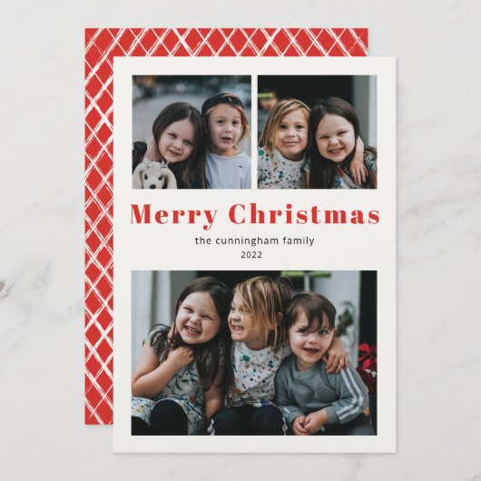 Joyeux Noël Trois Photo Simple Rouge Kraft Vacance (Devant / Derrière)