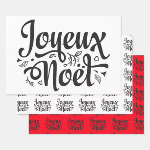 Joyeux Noel typografie met zwart wit rood Inpakpapier Vel