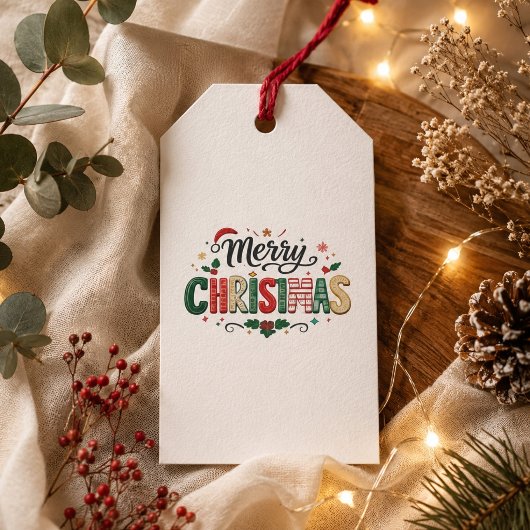 Joyeux Noël Typographie Festive Étiquette Cadeau