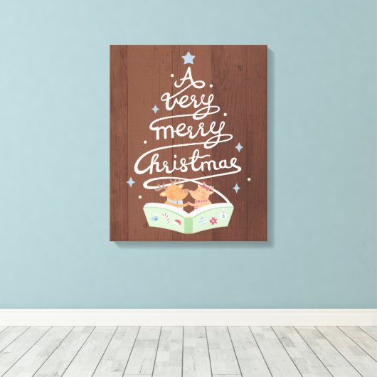 Joyeux Noël Typographie Reindees toile Imprimer (Insitu (Plancher de Bois))