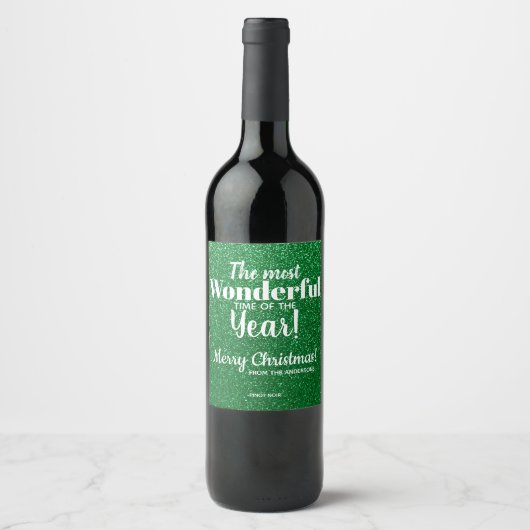 Joyeux Noël Vert Parties scintillant Vin Étiquette (Devant)
