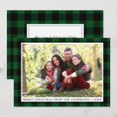 Joyeux Noël Vert Plaid Carte photo de famille (Devant / Derrière)