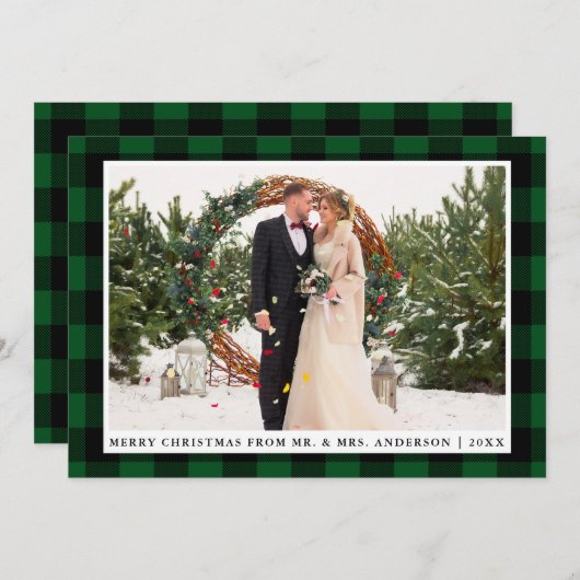 Joyeux Noël Vert Plaid Mariage Carte photo (Devant / Derrière)