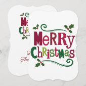 Joyeux Noël Vert Rouge Simple Carte de Noël (Devant / Derrière)