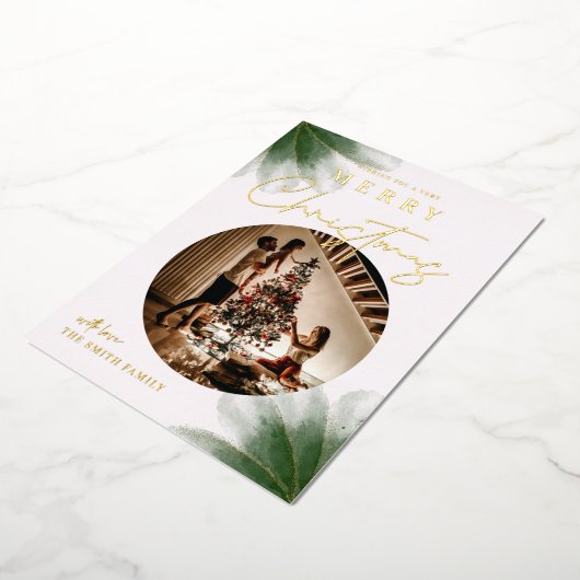 Joyeux Noël vert Script Photo Carte Foil (Rotation)