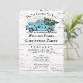 Joyeux Noël Vintage Blue Truck Invitation (Debout devant)