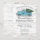 Joyeux Noël Vintage Blue Truck Invitation (Devant / Derrière)
