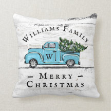 Joyeux Noël Vintage Camion bleu Jeter Oreiller