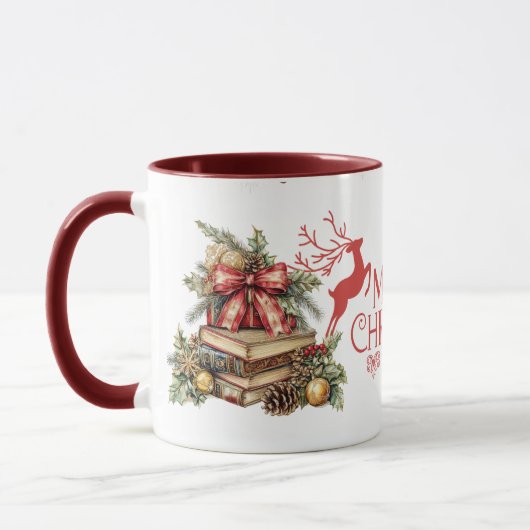 Joyeux Noël" Vintage Reindeer Holiday Mug (Gauche)