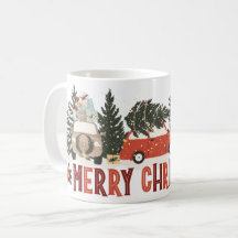 Joyeux Noël Vintage voitures et arbres Mug