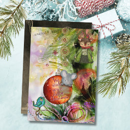 Joyeux Noël Whimsical Souris & carte d'oiseaux