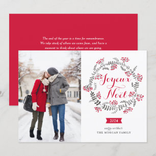 Joyeux Noël Winterberries Krans Kerstfoto Feestdagenkaart